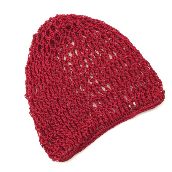 Unisex Red Crochet Knit Rayon Beanie NEW - Picture 1 of 4